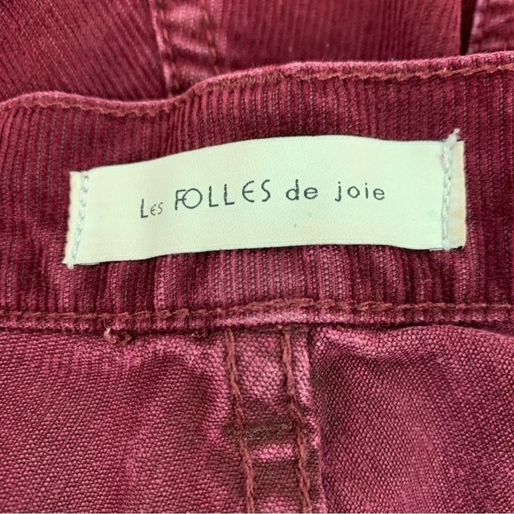 Les Folles de Joie High Waisted Shorts Corduroy Size 29 Burgundy - Picture 5 of 8